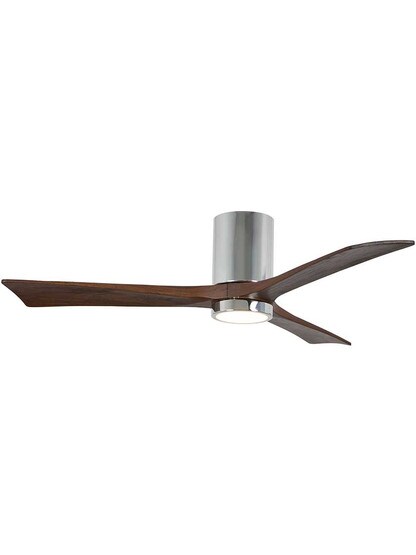 Irene 52 inch Flush-Mount Ceiling Fan with Solid Wood Blades and Light Kit in Polished Chrome.